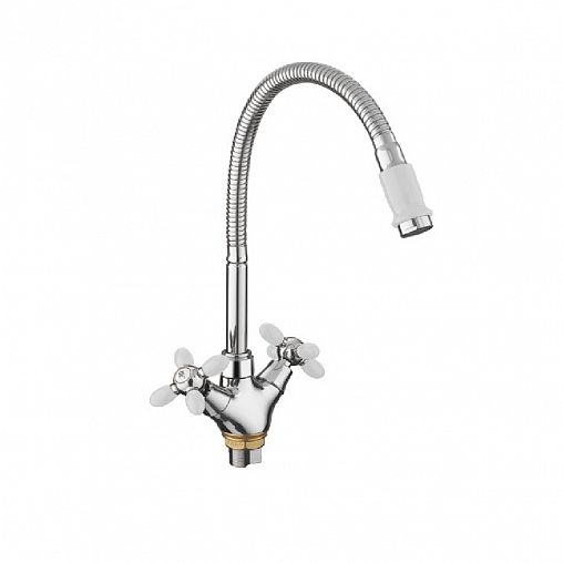 Смеситель для кухни Fashun A43127-8, с гибким изливом, хром/белый фото