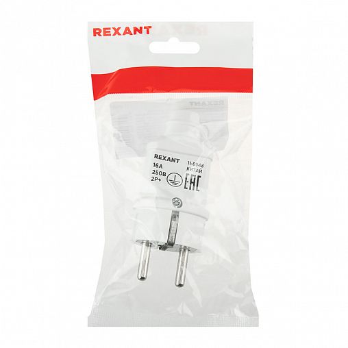 Вилка прямая Rexant Евро, с заземлением, 16 A, белая фото