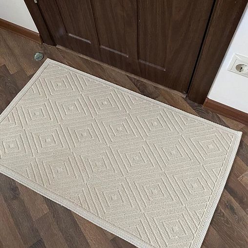 Набор ковриков L Cadesi Pamuklu, полиэстер, 60 x 50 + 60 x 100 см, 2 шт, кремовый фото