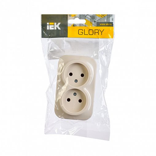 Розетка двойная накладная IEK Glory, без заземления, 10 А, 250 В, IP20, кремовая фото