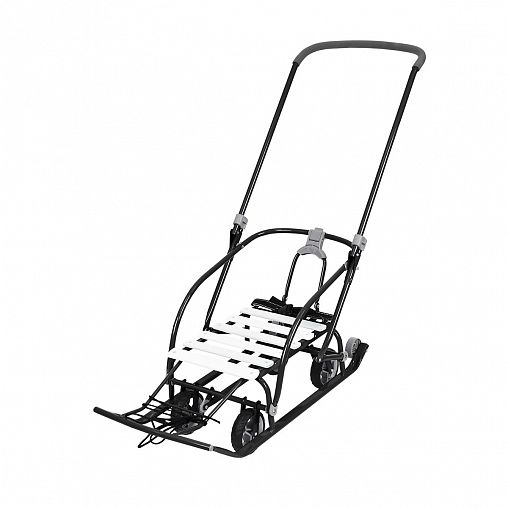 Санки детские с ручкой Nika Kids Nikki 3 N3/Ч, сиденье 46 x 29 см, с колесами, черные фото