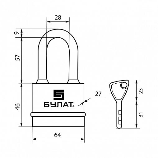 Замок навесной всепогодный Булат ВС 3-Н65-01, d 9 мм, 5 ключей фото