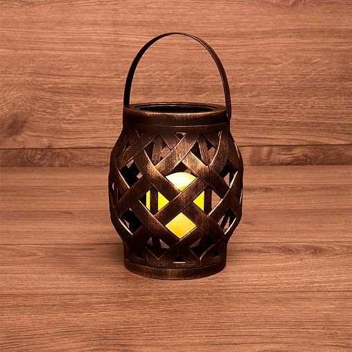 Фонарь декоративный со свечой Neon-night, 14 x 14 x 16,5, плетеный, бронзовый корпус, теплый свет фото