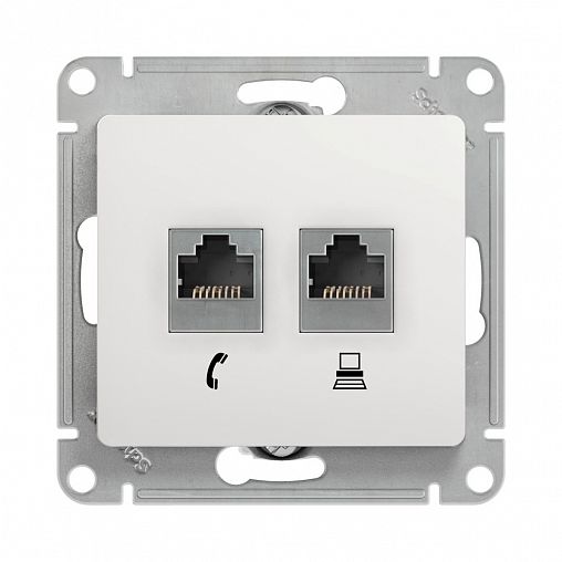 Розетка телефонная и компьютерная встраиваемая RJ11/RJ45 Systeme Electric Glossa, IP20, белая фото