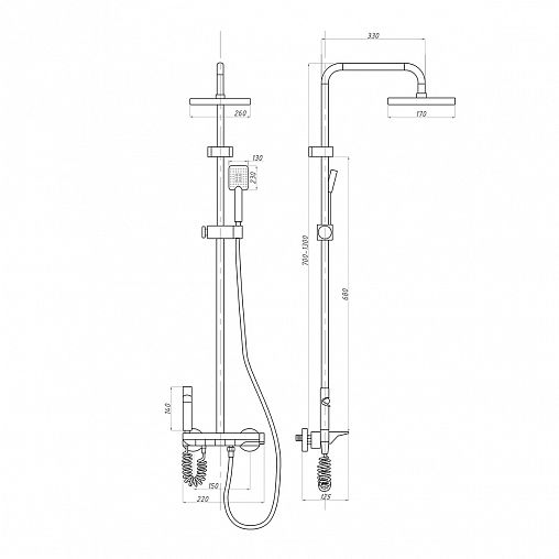 Душевая система с тропическим душем Профсан ПСМ-900-81GA, со смесителем и термостатом, графит фото