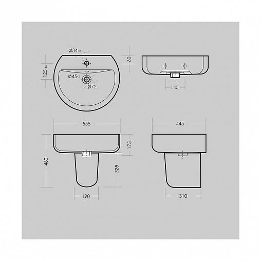 Раковина Sanita Luxe Best 55 ВКС, 55,5 x 44,5 x 17,5 см, белая фото