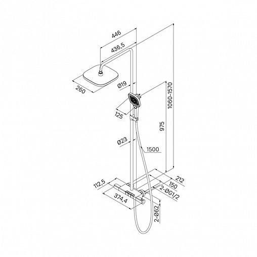 Душевая система с тропическим душем IDDIS SpaHome, с термостатом, черная матовая фото