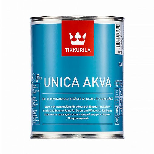 Краска для окон и дверей Unica Akva Maali (Уника Аква Маали) TIKKURILA 0,9 л бесцветная (база С) фото