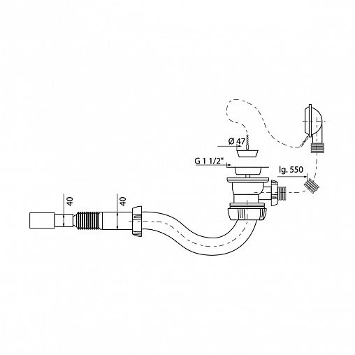 Сифон для ванн Wirquin, S-образный, 1 1/2" x 40 мм, с переливом, с гофротрубой 550 мм фото