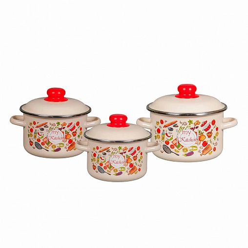 Набор эмалированных кастрюль СтальЭмаль Моя кухня, 6 предметов (2, 3, 4 л, крышки) фото