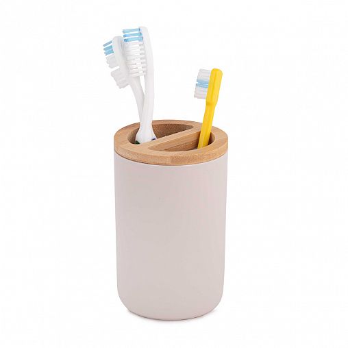 Стакан для зубных щеток Альтернатива Бамбук, с разделителем, бежевый фото
