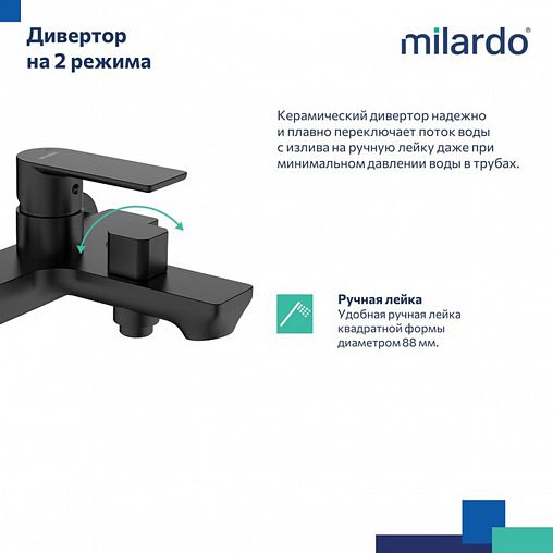 Смеситель для ванны с душем Milardo Maze, черный матовый фото