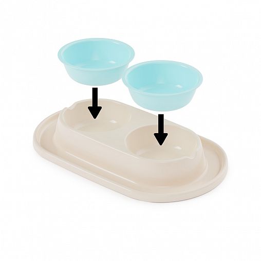 Миска для животных Альтернатива Мур-Мяу, двойная на подставке, 0,3 л, светло-бежевая фото