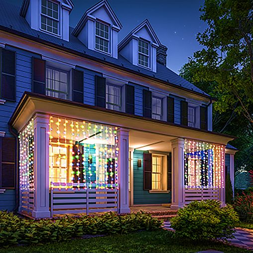 Электрогирлянда Vegas Занавес, с блоком питания, 6 нитей, 96 LED ламп, 1,5 x 1,5 м, многоцветная фото