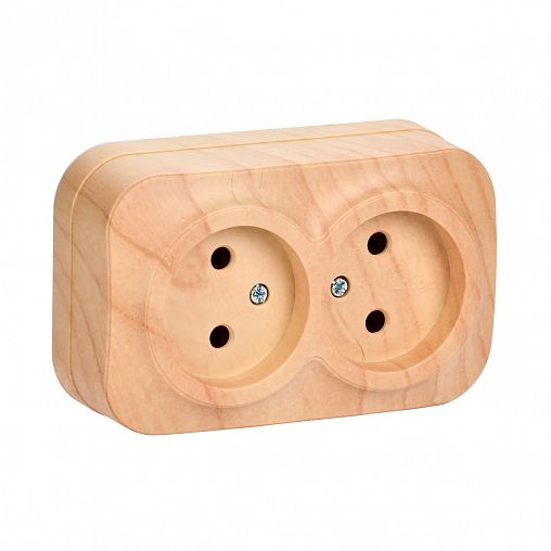 Розетка двойная накладная IEK Glory, без заземления, 10 А, 250 В, IP20, сосна фото