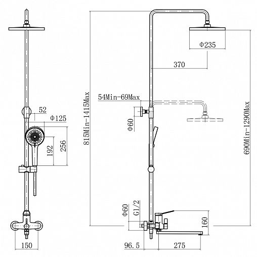 Душевая система с тропическим душем Fashun A2487, со смесителем, хром фото