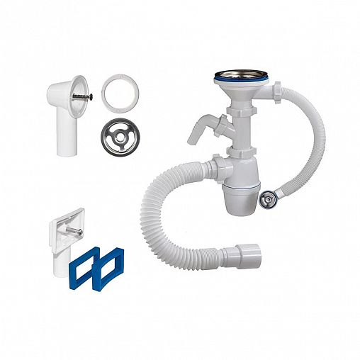 Сифон бутылочный Orio, 3 1/2" x 40 мм, с отводом, переливами и гофротрубой фото