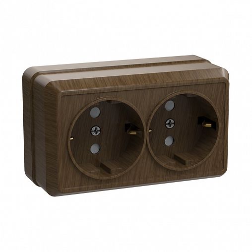 Розетка двойная накладная IEK Октава, с заземлением, 16 А, 250 В, IP20, дуб фото