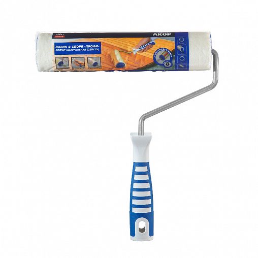 Валик велюр/шерсть для лаков Акор Профи, D60 x 180 мм, ворс 7 мм, бюгель 8 мм фото