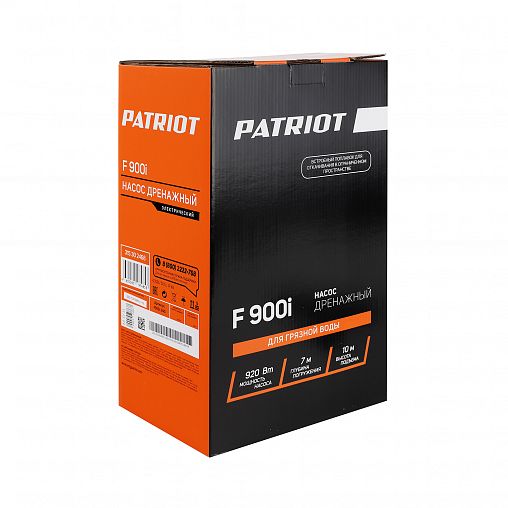Насос дренажный для грязной воды Patriot F 900i, 920 Вт, 14000 л/ч фото