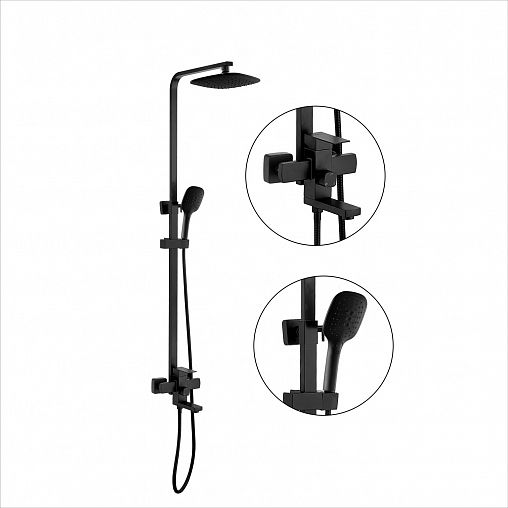 Душевая система с тропическим душем Fashun A52402-7, со смесителем, черная фото