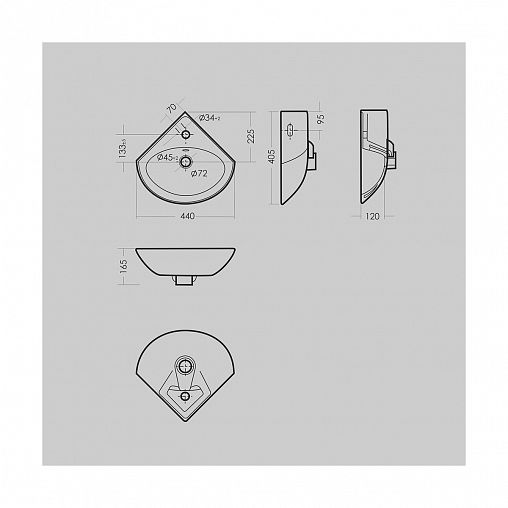 Раковина угловая Sanita Веер 23 ВКС, 44 x 40 x 16,5 см, белая фото