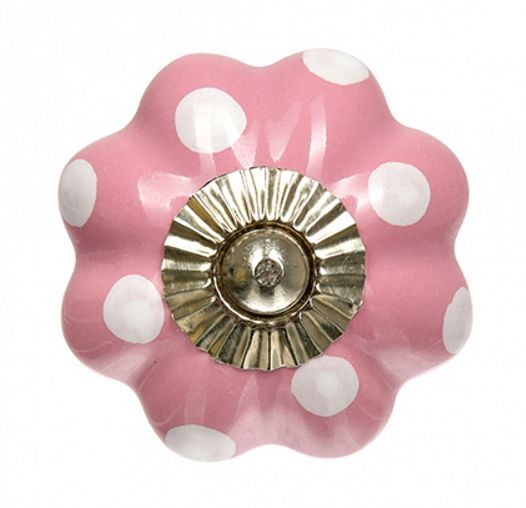 Ручка для мебели Blumen Haus Цветок, керамическая, розовая, в горох фото