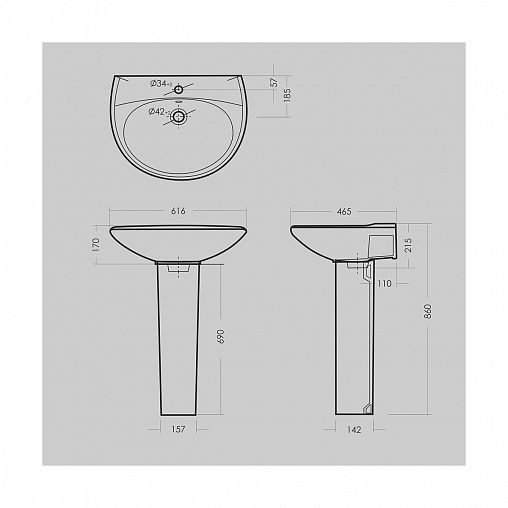 Раковина Sanita Виктория 60 ВКС, 61,6 x 46,5 x 21,5 см, белая фото