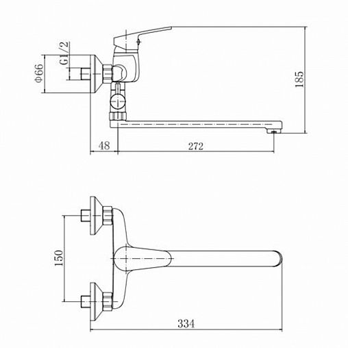 Смеситель для ванны с душем Fashun A2116, с длинным изливом, хром фото