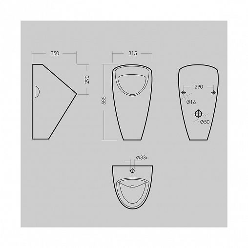 Писсуар Sanita Luxe Long, 31,5 x 35 x 58,5 см, белый фото