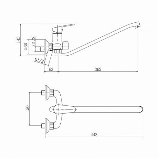 Смеситель для ванны с душем Fashun A2215, с длинным изливом, хром фото