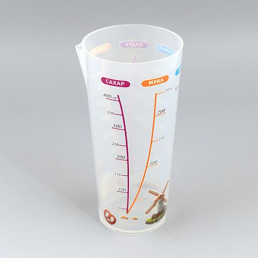 Стакан мерный Мультидом Сахар, Мука, Вода, Крахмал, Пудра, Масло, 0,5 л фото