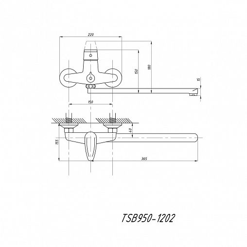 Смеситель для ванны с душем Tsarsberg TSB-950-1202, с длинным изливом, однорычажный, хром фото