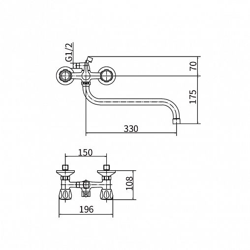 Смеситель для ванны с душем PLStart PL2210, с длинным изливом, хром фото
