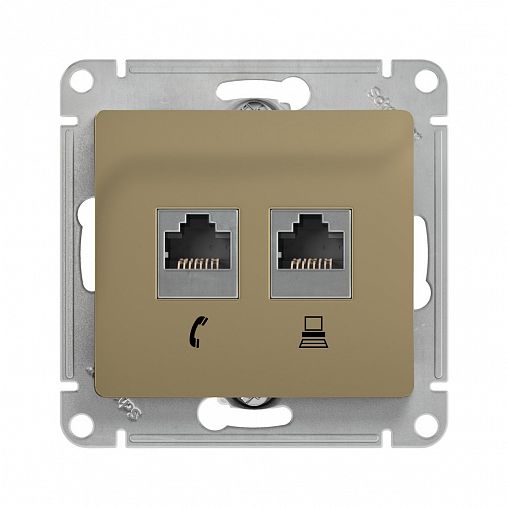 Розетка телефонная и компьютерная встраиваемая RJ11/RJ45 Systeme Electric Glossa, IP20, титан фото