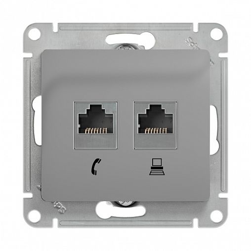 Розетка телефонная и компьютерная встраиваемая RJ11/RJ45 Systeme Electric Glossa, IP20, алюминий фото