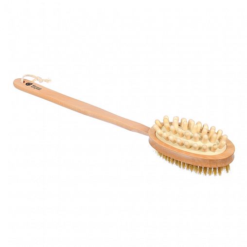 Щетка массажная Банные штучки, 42 см, деревянная, двусторонняя, с импульсным массажером фото