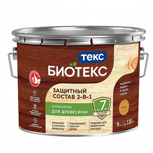 Защитный лессирующий состав для дерева Bioteks 2-в-1, 9 л, орегон фото