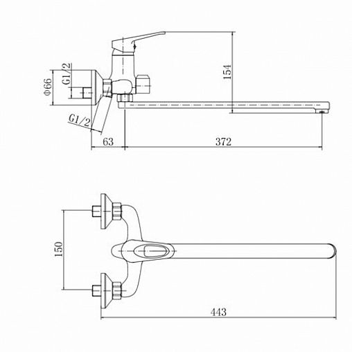 Смеситель для ванны с душем Fashun A2213, с длинным изливом, хром фото