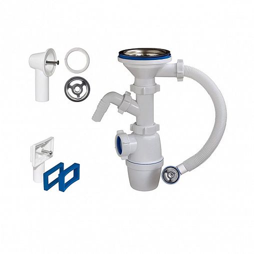 Сифон бутылочный Orio, 3 1/2" x 40 мм, с отводом и переливами фото