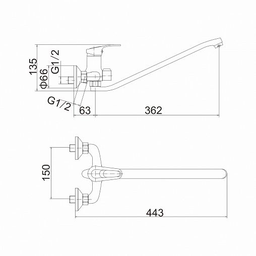 Смеситель для ванны с душем Fashun A2237, с длинным изливом, хром фото