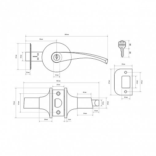 Ручка-защелка Стандарт 8901 ET BL, ключ/фиксатор, черная фото