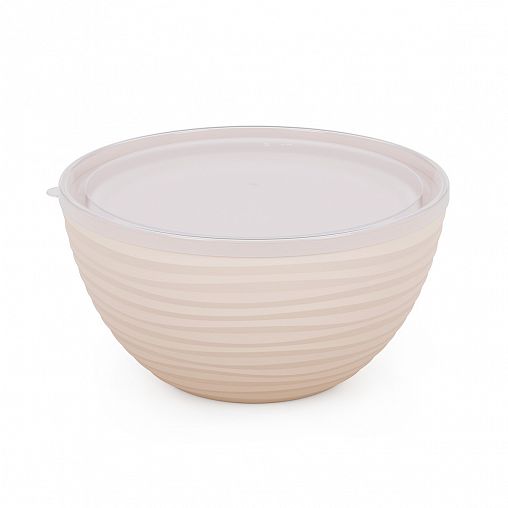 Набор пластиковых салатников Альтернатива Оазис, с крышками, 2 шт (2,5 л, 4 л), бежевый фото