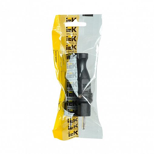 Вилка прямая IEK Омега ВБп3-1-0м, с заземлением, 16 А, черная фото