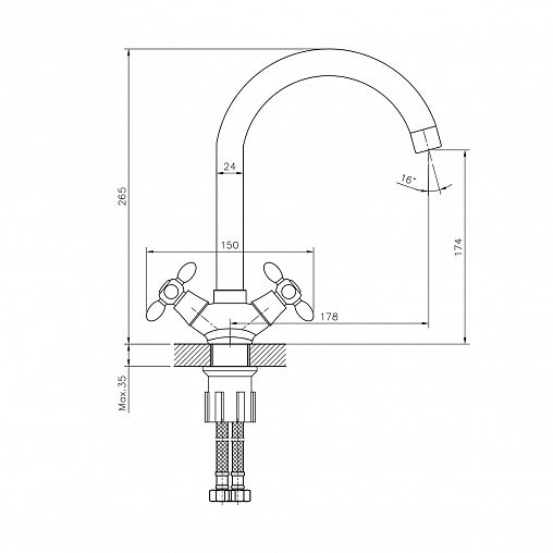 Смеситель для кухни Decoroom DR53028, двухвентильный, хром фото
