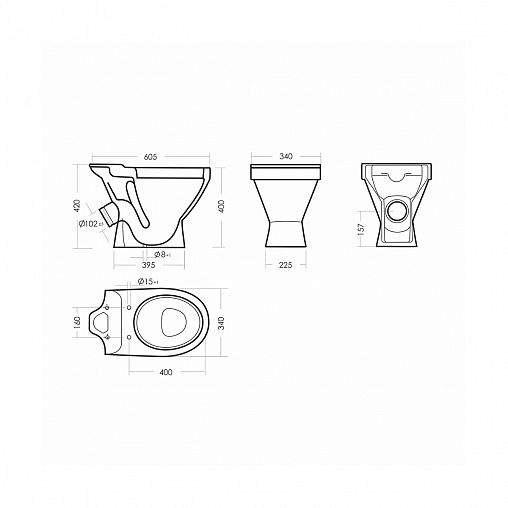 Унитаз напольный ободковый Sanita Виктория Стандарт, 62,3 x 34 x 79 см, белый фото