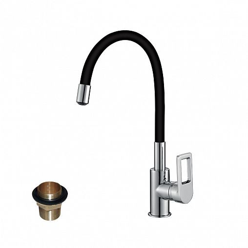 Смеситель для кухни Rossinka Z35-35U-Black, с гибким изливом, однорычажный, черный/хром фото