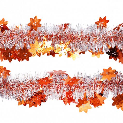 Мишура, с медными снежинками, 7 x 200 см, серебро фото