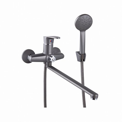 Смеситель для ванны с душем PLStart PL2205-17, с длинным изливом, хром/графит фото