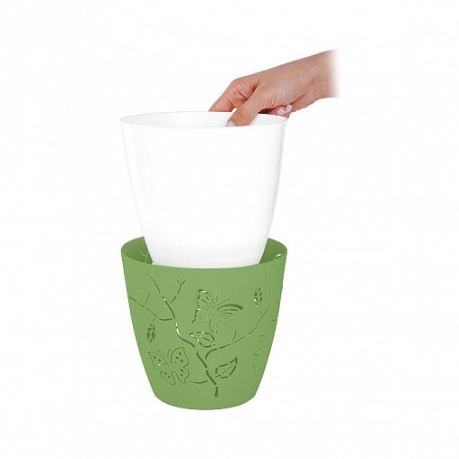 Горшок для цветов Plast Team Butterflies, 1,4 л, зеленое яблоко фото